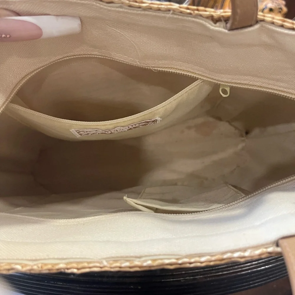 Straworld Straw Woven Beach Bag Ocean Dolphins Boat Tote​​ Coastal Grandmother - Picture 8 of 8